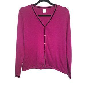 PBX Basics Large Purple Black 100% Cotton Solid Cardigan Sweater